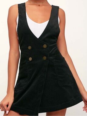 Free People Canyonlands Corduroy Pinafore Mini Dress Black Size 4